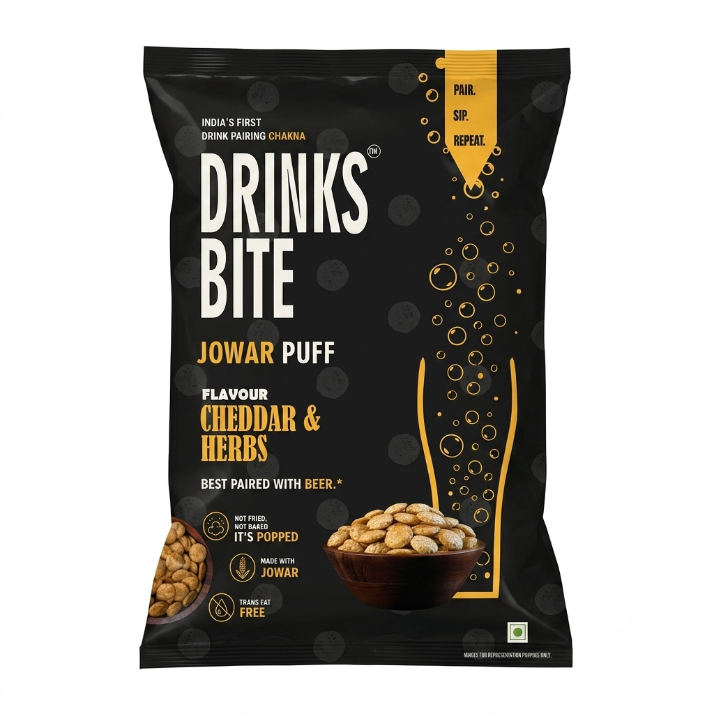 DrinksBite Cheddar & Herbs jowar puff pack